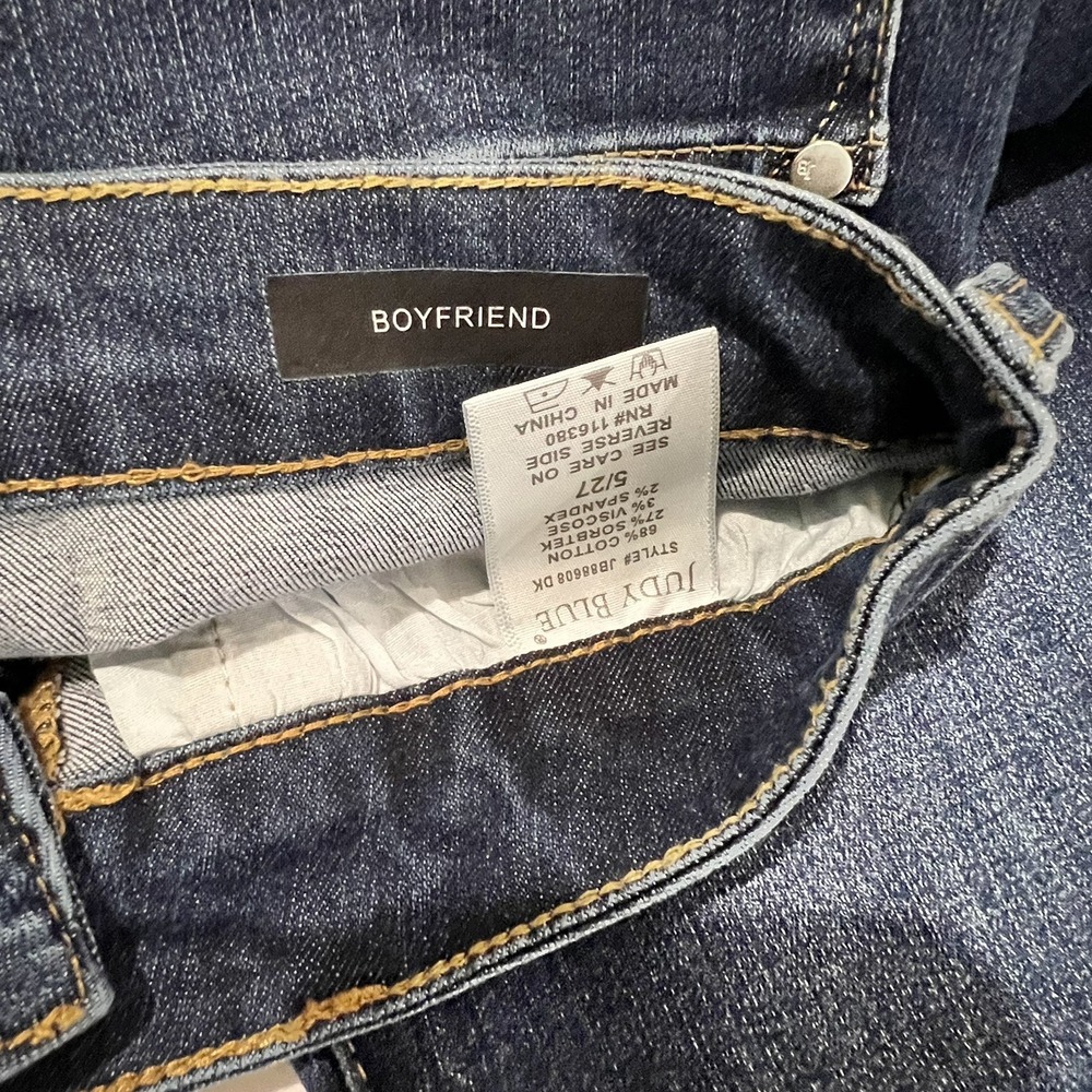 Judy Blue Boyfriend Fit Jeans Women Jr Sz 5/27 Blue Stretch Denim Thrashed 27X29 - Picture 6 of 8